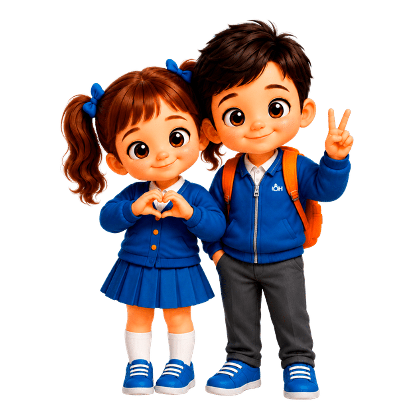 Tres estudiantes con uniforme del colegio